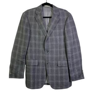 JOSEPH ABBOUD Blazer Sport Coat Jacket Linen‎ Tailored Fit Plaid 2 Button 37 Reg